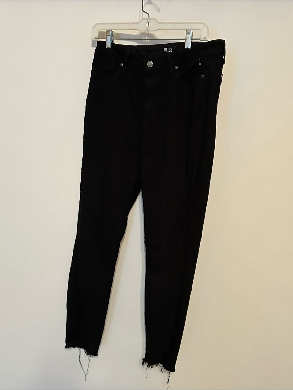PAIGE Black High-Rise Raw-Hem Skinny Jeans